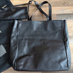 Saint Laurent Tote Leather Bag Black with Pouch & Dustbag YSL